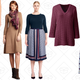 Mid Rise Bi Stretch Capri Pants, $35 | 3/4 Sleeve Merino Sweater Dress, $71 | Plus Size Pleated Midi Skirt, $65 | Lofty 3/4 Sleeve V-neck Sweater, $41 | Long Sleeve Flannel Tunic Top, $35